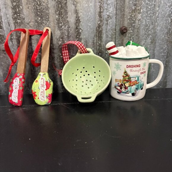 Christmas Kitchen Ornaments Spatulas Mini Colander Mug Hot Cocoa Tree Truck - Picture 10 of 15